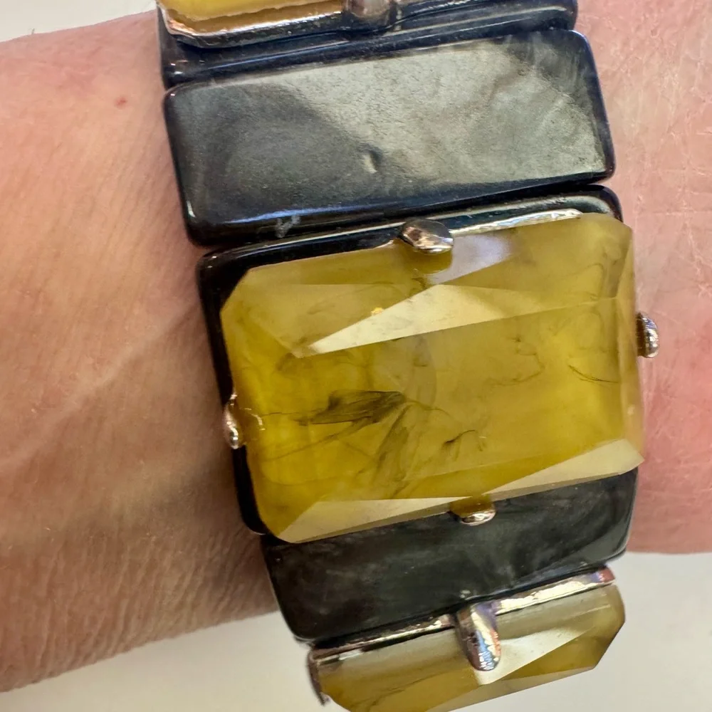 Marc Jacobs Vintage marbled, black & chartreuse rectangular acrylic stretchy